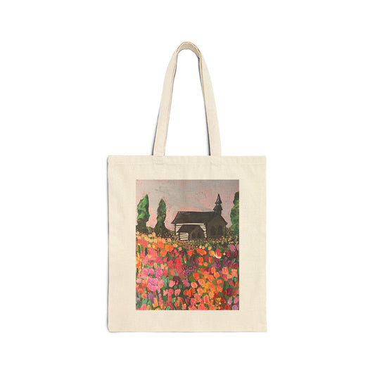 Canvas Tote Bag — Cottage Garden Painting Print | Floral Spring Market Bag